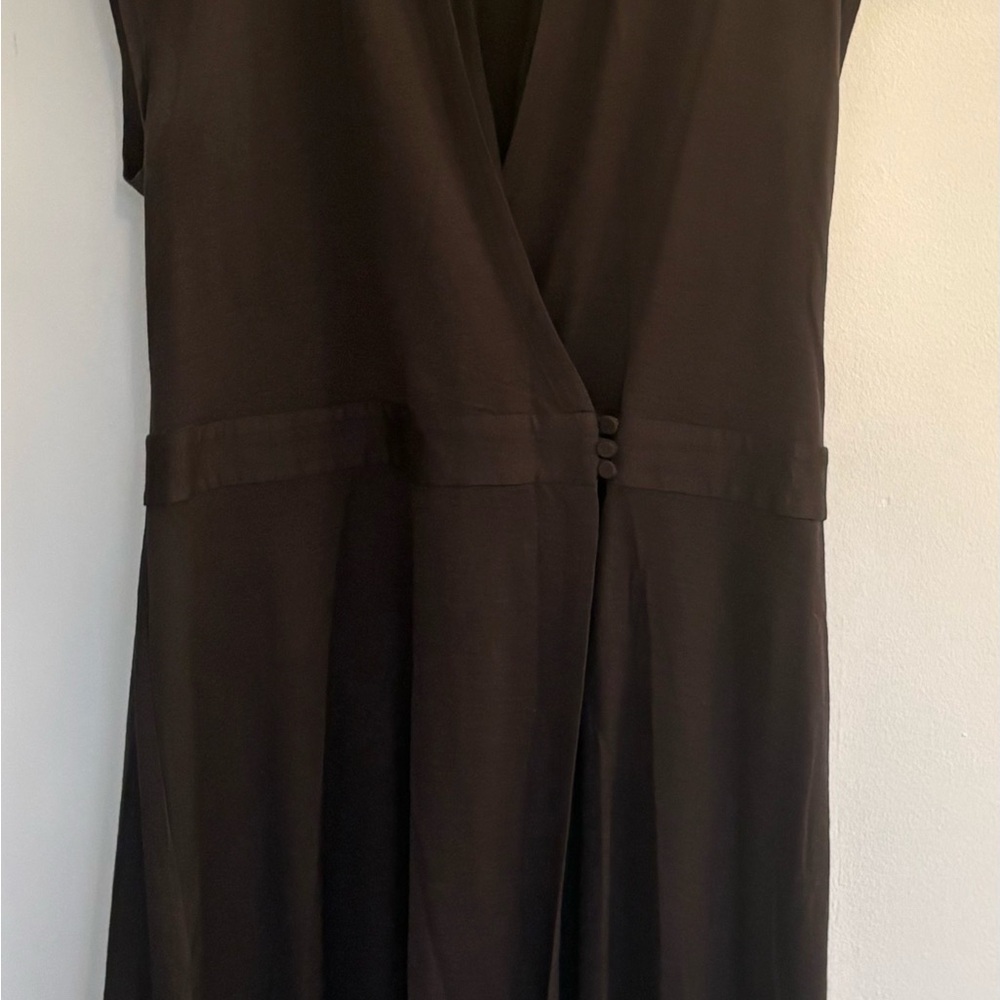 Theory Charcoal Gray V-Neck Midi Dress with Covered Buttons